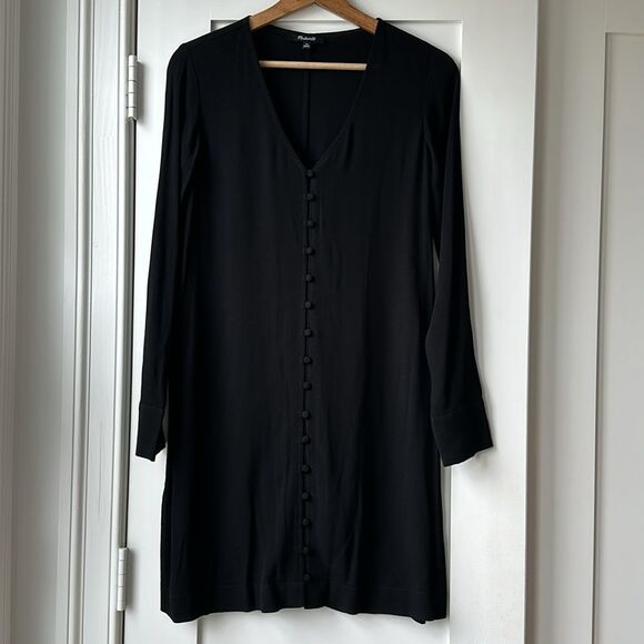 Madewell Heather Long-Sleeve Button-Front Dress black XS - Picture 8 of 10